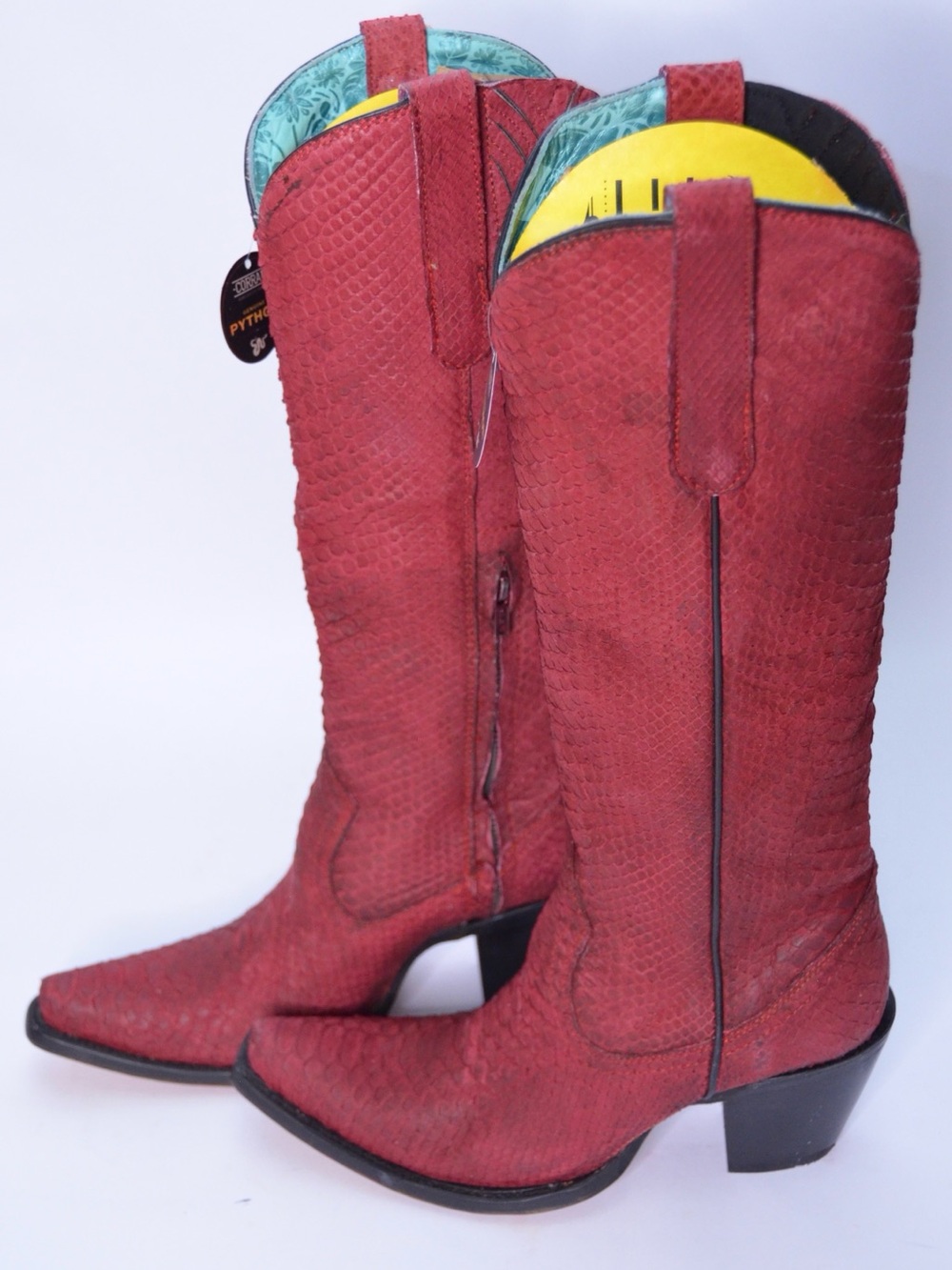 Corral Boots Genuine Red Full Python Tall Top Snip Toe Zippered with New/wBox - Picture 5 of 11